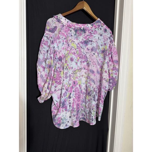 Zac & Rachel Blouse Womens 2X WaterColor Floral Bell Sleeve Lightweight Fairy - Picture 7 of 9